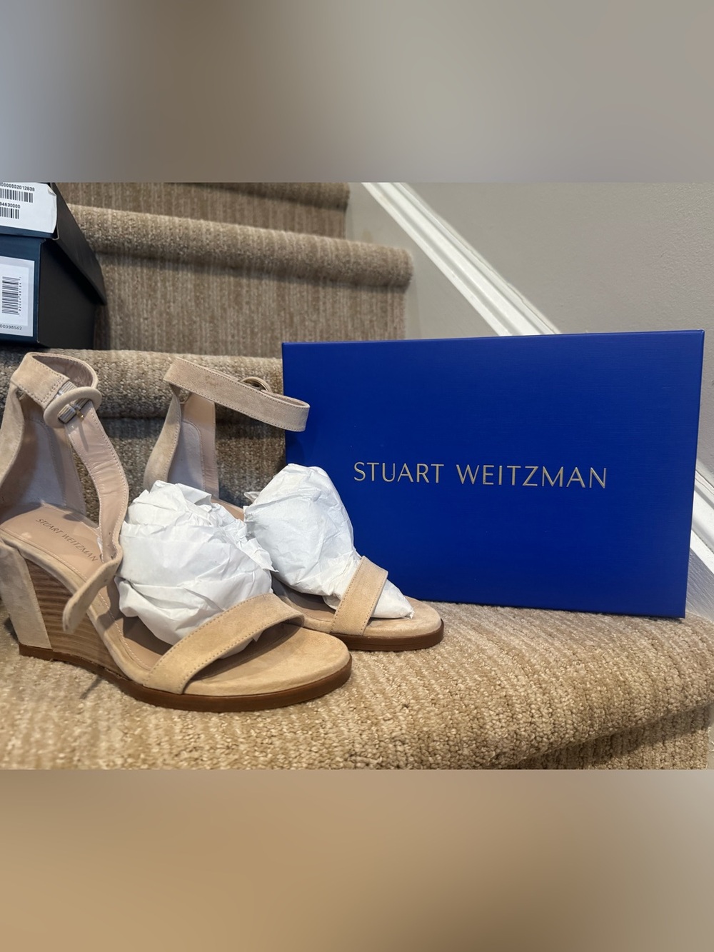 NEW, Never worn Stuart Weitzman Beige Suede Ankle-Strap Sandals